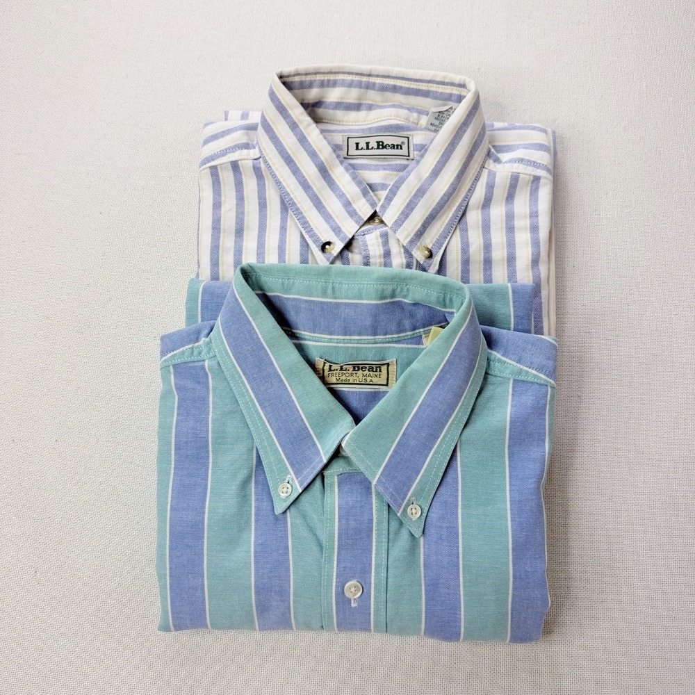 Vintage LL Bean Mens M Shirt Lot of 2 Striped Made USA Canada Button Down